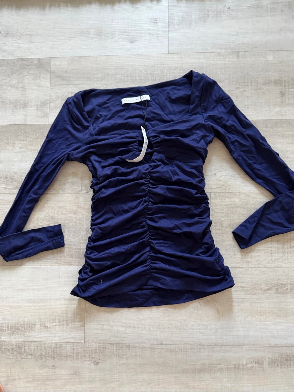 Susana Monaco Navy Ruched Long-Sleeve Top